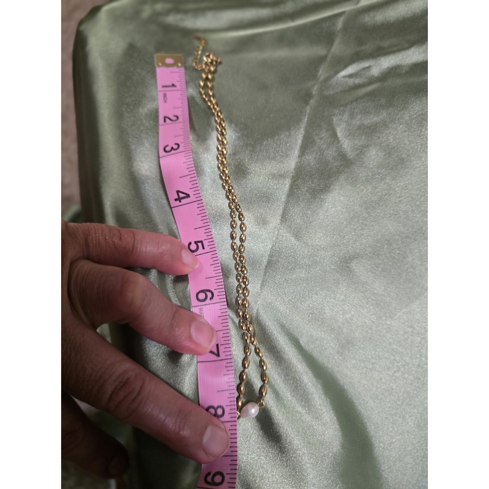 Gold Tone Stainless Steel Beaded Chain Necklace White Pearl Lobster 17-18" - Picture 6 of 9